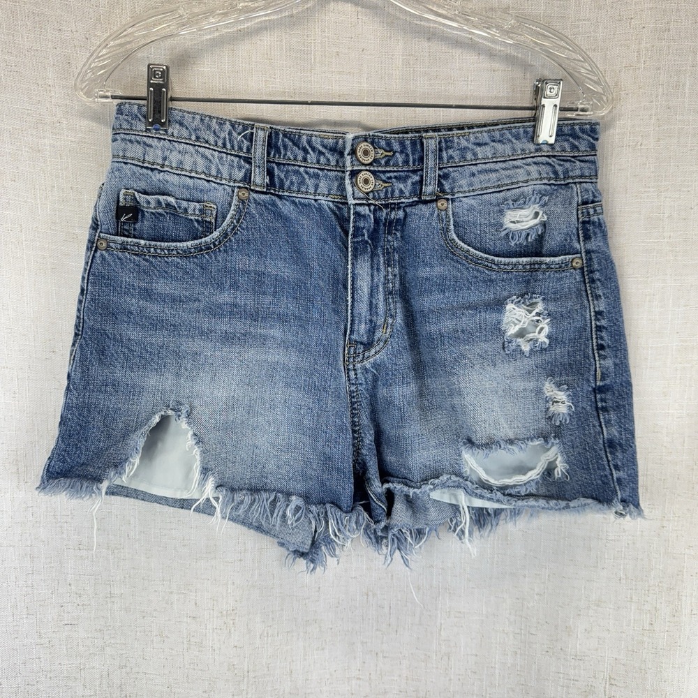 KanCan Distressed Denim Shorts Womens 7/27 Blue Frayed Hem KC8560NM Boho Grunge‎